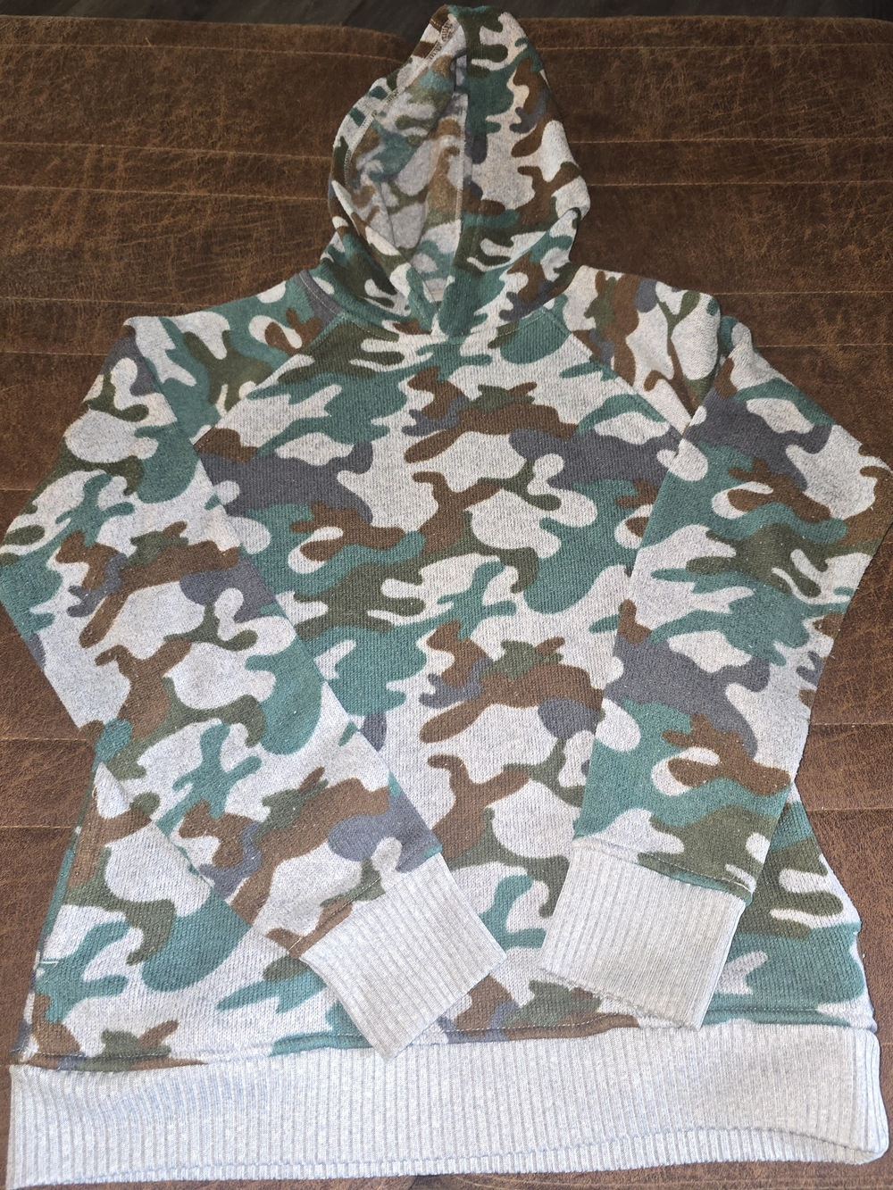 Gymboree Green and Brown Camo Hooded Knit Pullover